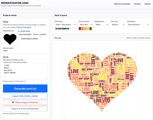 Current Wordificator web version from 2025