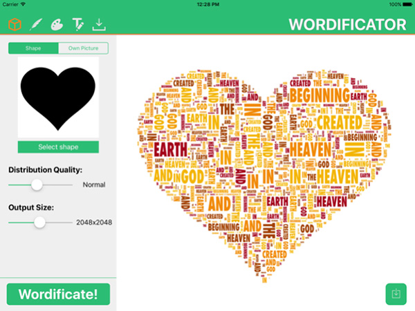 Wordificator iPad app interface