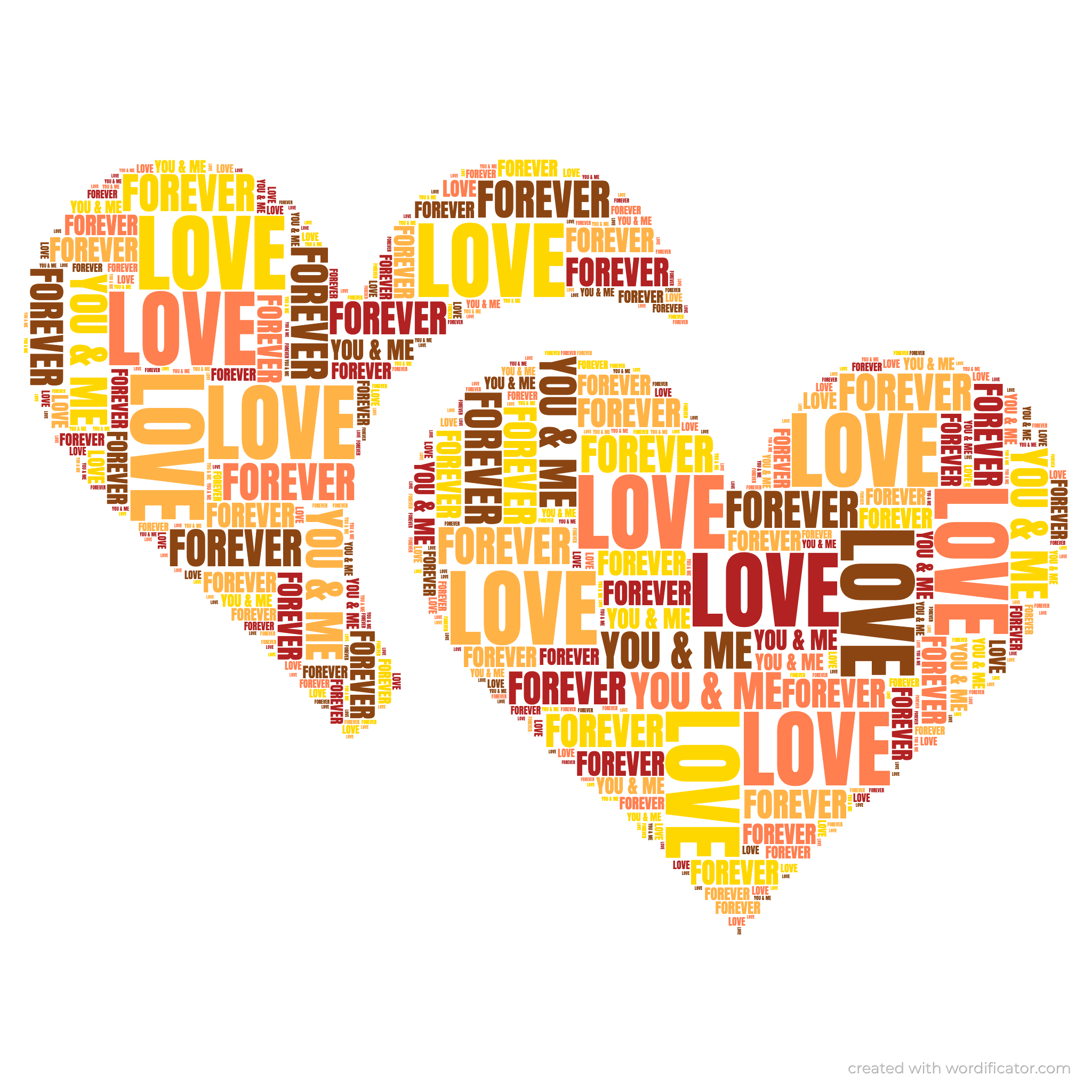 Romantic Love & Heart-Shaped Word Art word art example
